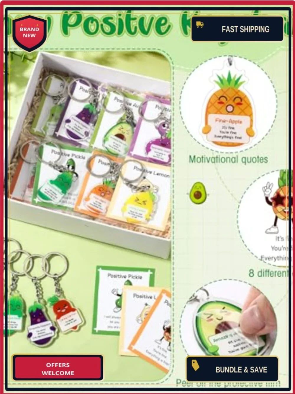 64 Pc Fruit & Veggie Inspirational Keychain Gift Set for Employee Appreciation
